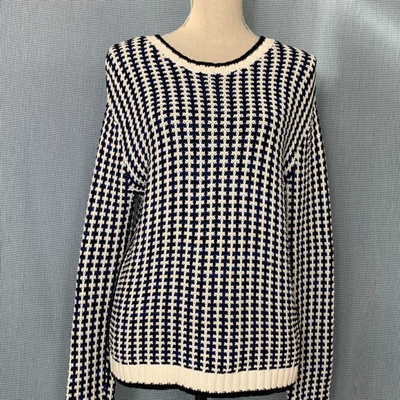 Black & White Check Sweater / Chunky Knit Jumper / Women's Size SMALL Sweater / - Picture 1 of 5